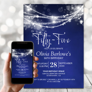 Invitation Blue String Lights 55e fête d'anniversaire