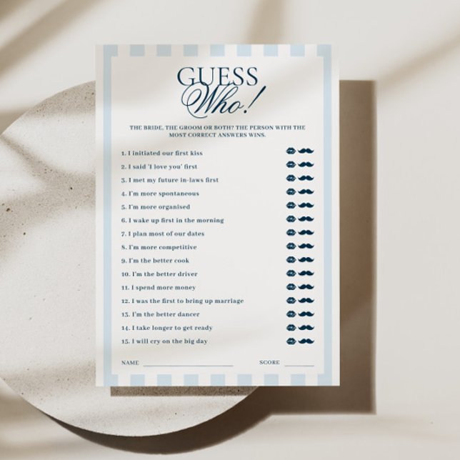 Invitation Blue Striped Guess Who Card (Créateur téléchargé)