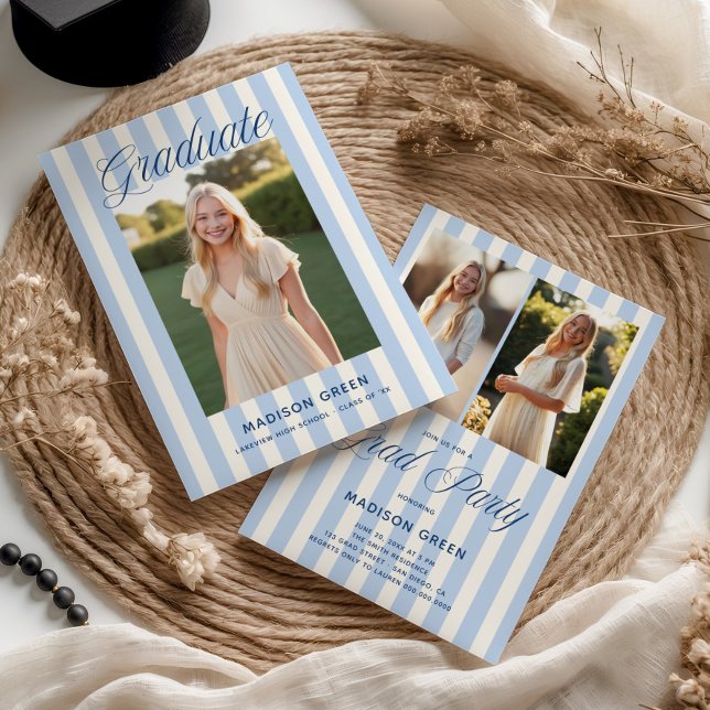 Invitation Blue Striped Preppy Graduation (Créateur téléchargé)