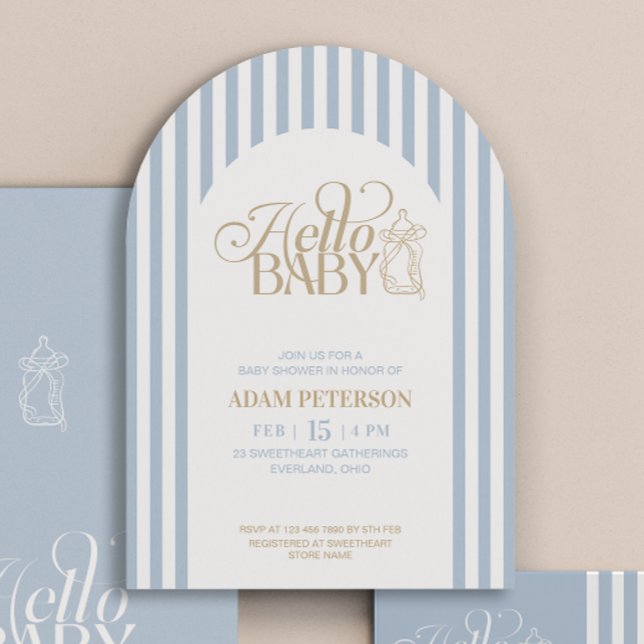 Invitation Blue Stripes Arch Vintage Boy Baby Shower (Créateur téléchargé)