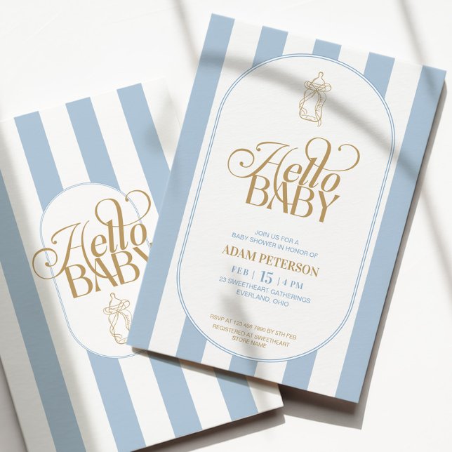 Invitation Blue Stripes Elegant Vintage Baby Shower (Créateur téléchargé)