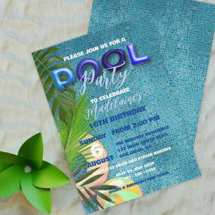 Invitation Blue Summer Pool Party 16e anniversaire fête