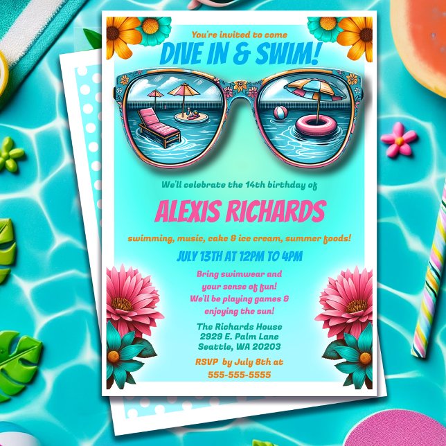 Invitation Blue Summer Splash Anniversaire Pool Party Invitat (Blue Summer Splash Birthday Pool Party Invitation)