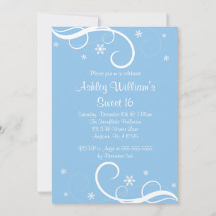Invitation Blue Sweet 16 Snowflakes de Winter Wonderland