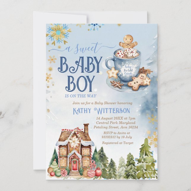 Invitation Blue Sweet Baby Boy Gingerpain Maison Baby shower (Devant)