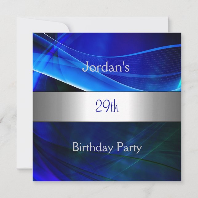 Invitation Blue Swirl Silver Trim 29e fête d'anniversaire (Devant)