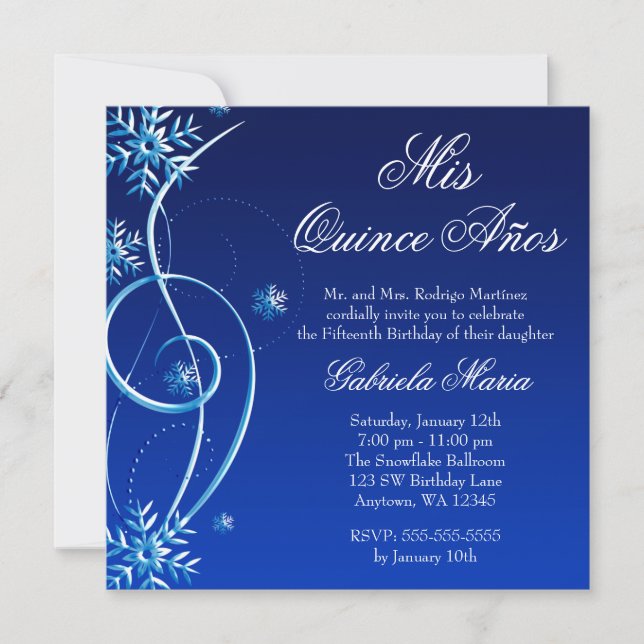 Invitation Blue Swirl Winter Wonderland Quinceanera (Devant)