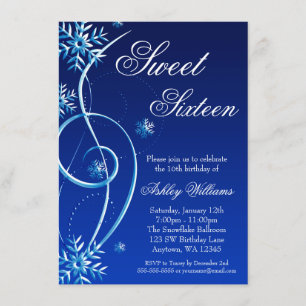Invitation Blue Swirl Winter Wonderland Sweet 16