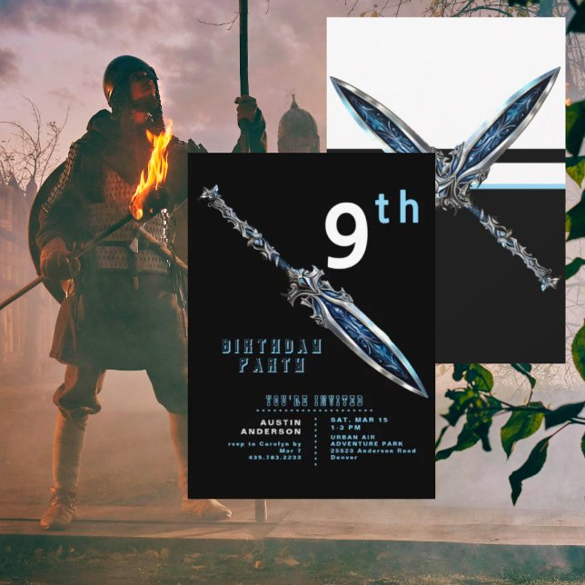 Invitation Blue Sword 9th Boy Birthday Party (Créateur téléchargé)