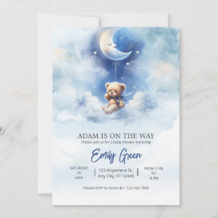 Invitation Blue Teddy Bear Baby shower On Peut Attendre Rapid