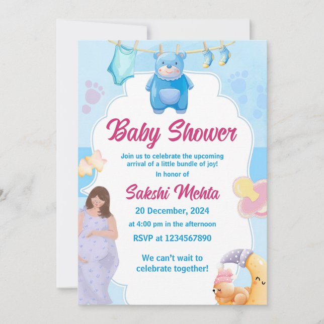 Invitation Blue Teddy Bear C'est un Baby shower garçon (Devant)