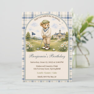 Invitation Blue Teddy Bear Country Club Fête d'anniversaire