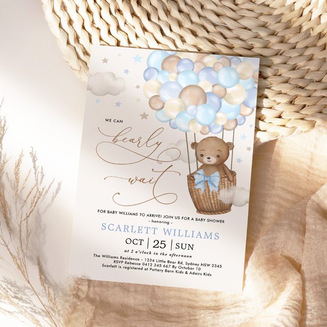 Invitation Blue Teddy Bear Hot Air Balloons Boy Baby shower (Créateur téléchargé)