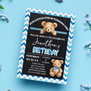 Invitation Blue Teddy Bear Petit Cub Turner Un Anniversaire