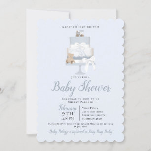 Invitation Blue Teddy Bear Train Cake Boy Baby shower