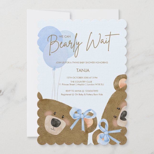 Invitation Blue Teddy Nous pouvons attendre le Baby shower Tw (Devant)