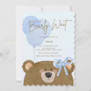Invitation Blue Teddy On Peut Attendre Un Baby shower Garçon