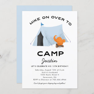 Invitation Blue Tent Camping Fête d'anniversaire