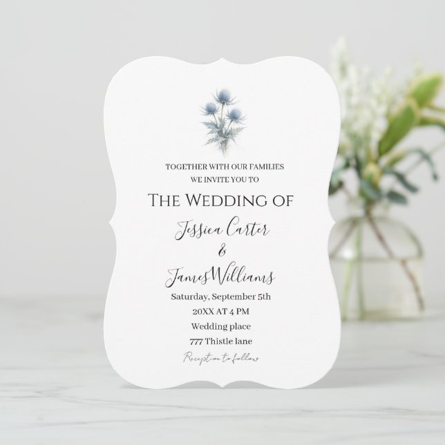 Invitation Blue Thistle Scottish Scotland Simple Wedding (Debout devant)