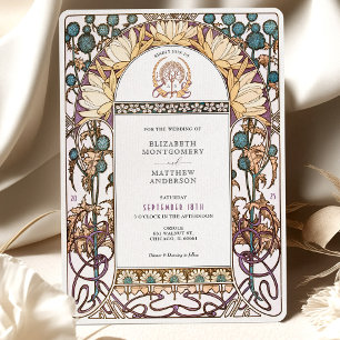 Invitation Blue Thistles Vintage Art Nouveau Mariage