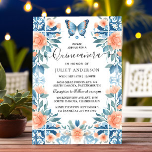Invitation Blue Tiara Famille Latina Girl Espagnol Quinceaner