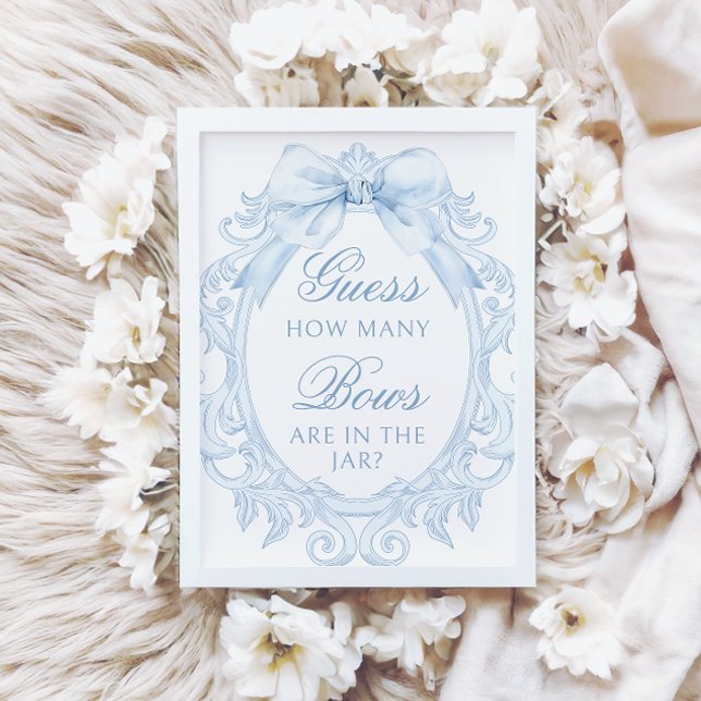 Invitation Blue  Toile How Many Bows Baby Boy Shower (Créateur téléchargé)
