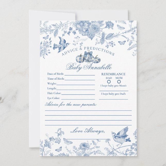 Invitation Blue Toile Pumpkin French Fal Advice for Baby Card (Devant)