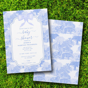 Invitation Blue Toile Safari Animaux Chinoiserie Baby shower