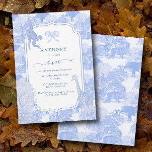 Invitation Blue Toile Safari Animaux Chinoiserie Garçon Anniv