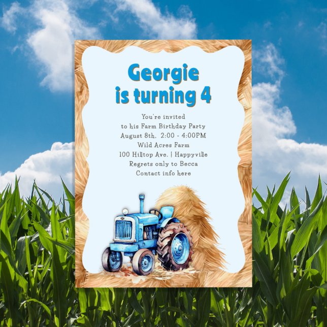Invitation Blue Tractor Boys Birthday Party (Créateur téléchargé)