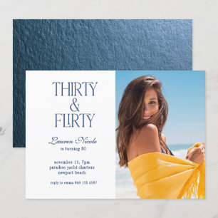 Invitation Blue Trente & Flirty Typographie Photo 30 Annivers