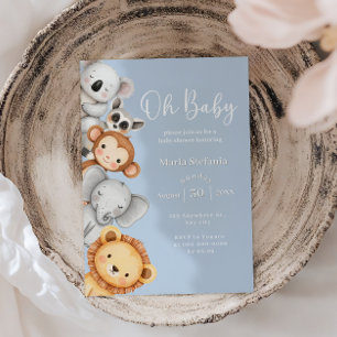 Invitation Blue Tropical Jungle Safari Baby shower Animaux