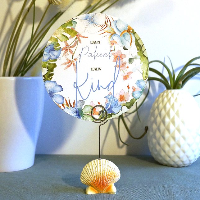 Invitation Blue Tropical Love est Patient Mariage Sign (love is patient love is kind sign tropical blue hibiscus flowers wedding green banana leaves)