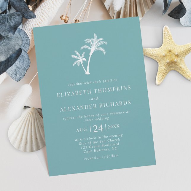 Invitation Blue Tropical Palm Tree Beach Wedding (Créateur téléchargé)