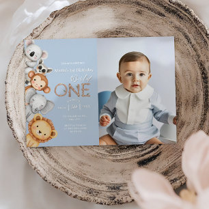 Invitation Blue Tropical Wild One Jungle Safari Animaux