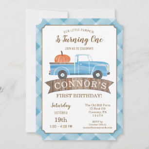 Invitation Blue Truck CITROUILLE Anniversaire Automne 1er Ann