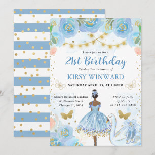 Invitation Blue Tutu Dark Skin Ballerina Anniversaire
