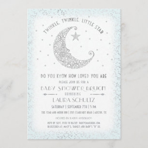 Invitation Blue Twinkle Little Star Baby shower Brunch