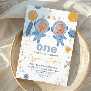 Invitation Blue Twins Premier voyage autour du soleil 1er ann