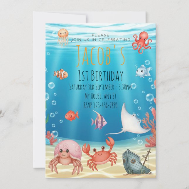 Invitation Blue Under the Sea birthday (Devant)