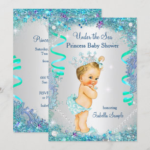Invitation Blue Under the Sea Princess Baby shower Blonde