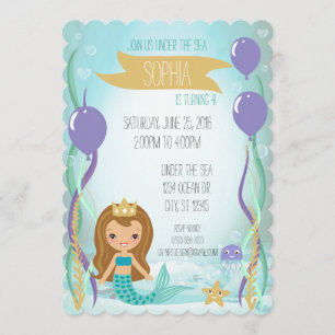 Invitation Blue Underwater Mermaid Princess Brown