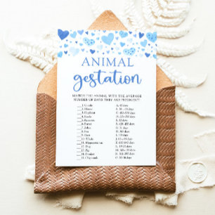 Invitation Blue Valentine Baby shower Animal Gestation Jeu