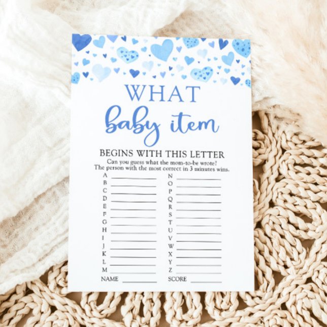 Invitation Blue Valentine Quel Article de Bébé Jeu de Baby Sh (Watercolor Cute Blue Hearts Valentine Sweetheart February Boy What Baby Item Baby Baby Shower Game)