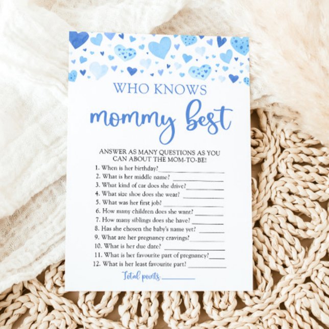 Invitation Blue Valentine qui connaît maman meilleur Baby sho (Watercolor Cute Blue Hearts Valentine Sweetheart February Boy Who Knows Mommy Best Baby Shower Game)