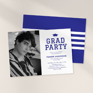 Invitation Blue Varsity Photo Graduation Party