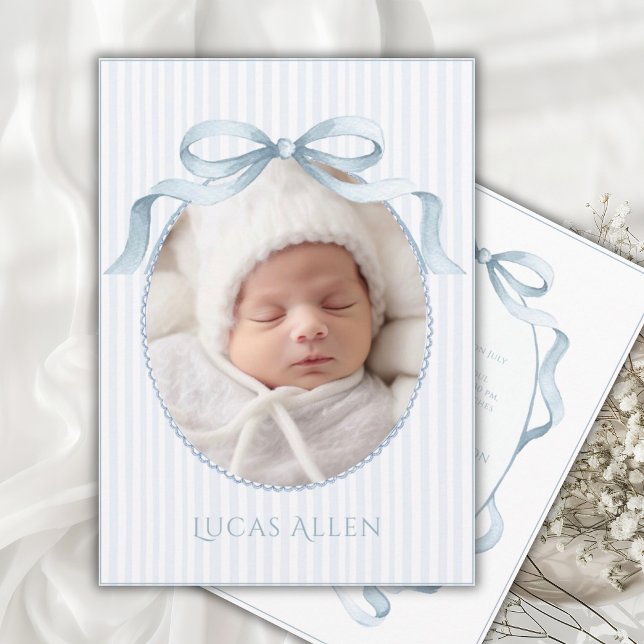 Invitation Blue Vintage Elegant Baby Boy Birth Announcement (Créateur téléchargé)