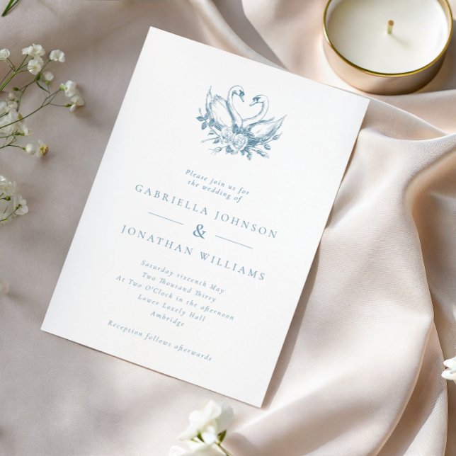 Invitation Blue Vintage Floral Swans Wedding (Créateur téléchargé)