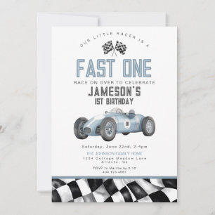 Invitation Blue Vintage Race Car fête d'anniversaire pour gar