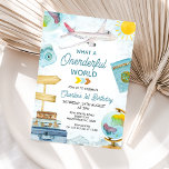 Invitation Blue Vintage voyage Onederday World 1er anniversai<br><div class="desc">Vintage voyage Bleu Onederful World 1st Birthday Invitation Voyage mignon invitation de premier anniversaire garçon à thème de voyage avec un avion, passeport, globe, soleil, montagnes, valises et plus sur une faible carte arrière - plan. C'est une excellente invitation mondiale de premier anniversaire est idéal pour un voyage thème de...</div>
